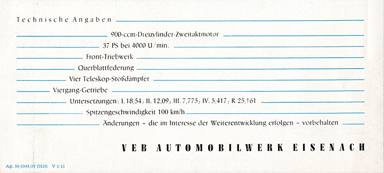 Wartburg 311 Camping 1957 Flyer