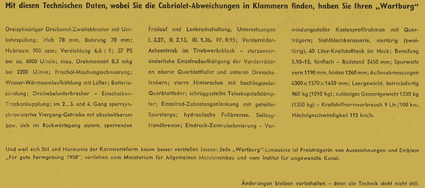 Wartburg 311 Cabrio und Limousine Prospekt 1958