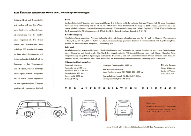 Wartburg 311 1959: Technische Daten