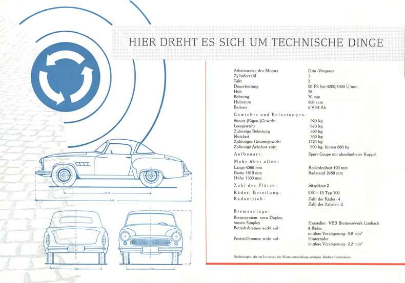 Wartburg 313 Sport 1959: Technische Daten