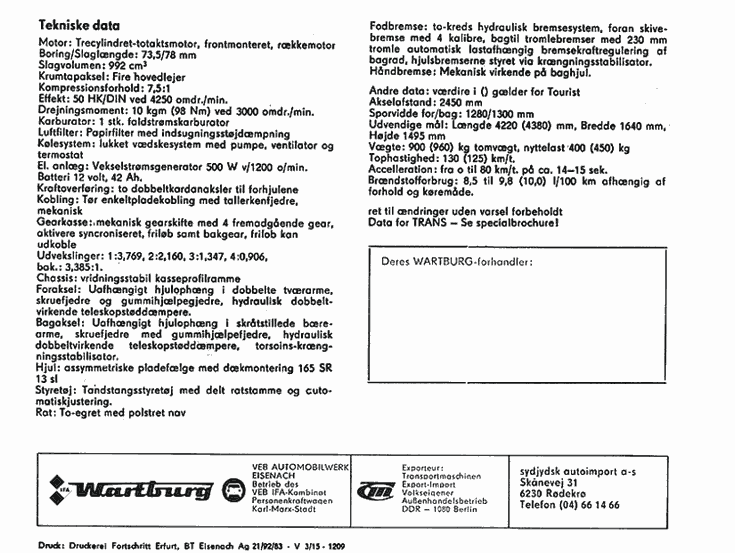 Wartburg 353 W 1983 Technische Daten