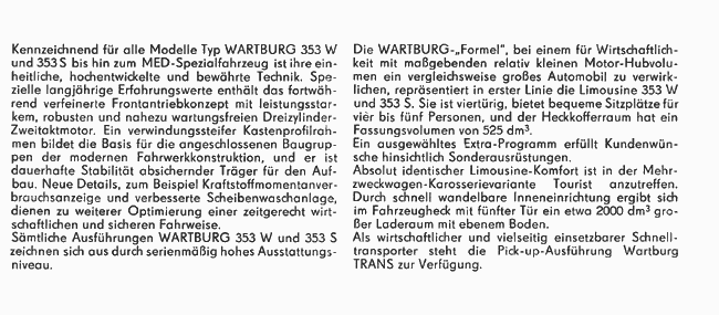 Wartburg 353 Prospekt 1983 Neuheiten