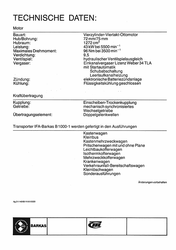 Barkas B1000 Prospekt 1989